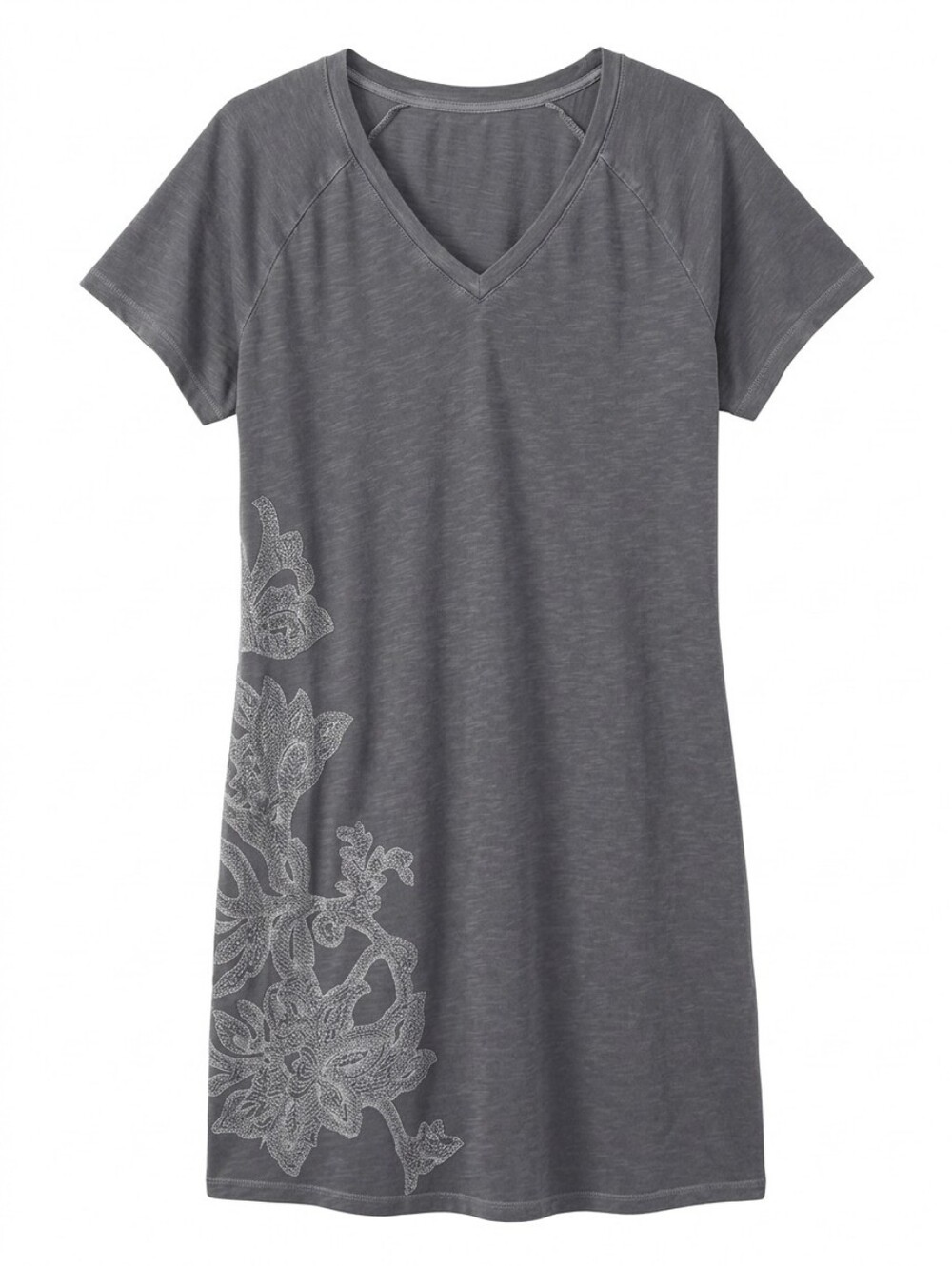 Life Is Good V neck Tee Shirt Shift Dress Embroidered XL Gray